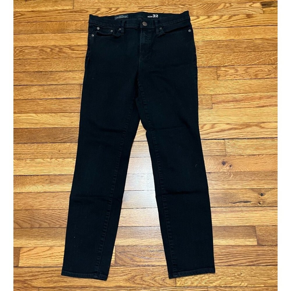 J. Crew High Rise Skinny Jeans Womens Size 32 32x28 Black Stretch Denim Pants